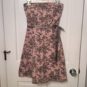 Pink and grey strapless dress